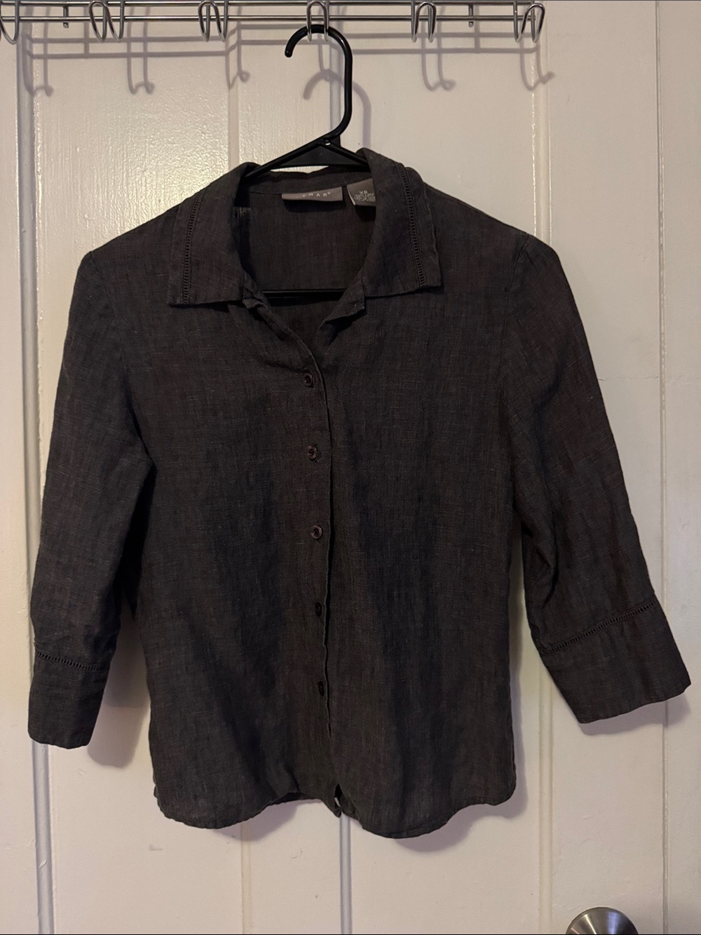 Kenar 100% linen 3/4 sleeve Charcoal Button-Down Shirt